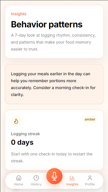 Munchlog behavior pattern insights screen